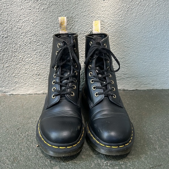 Dr. Martens Doc's Vegan Leather Black Boots 14045 Size US 7 Punk Goth Lace Up - Picture 2 of 12